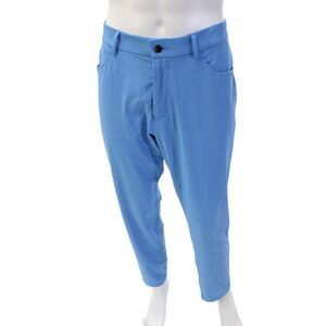 K Jus Men's Button Closure Flat Front Straight Leg Casual Pants Blue Size 38